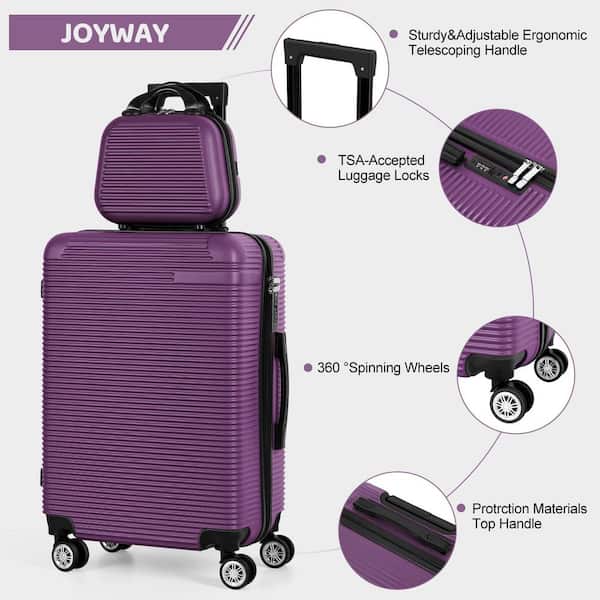 HIKOLAYAE 5-Piece Purple ABS Hardside Horizontal-Striped Luggage
