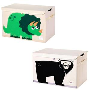 Collapsible Multi-Colored Toy Chest Storage Bin Bundle with Dinosaur Plus Bear (2-Pack)