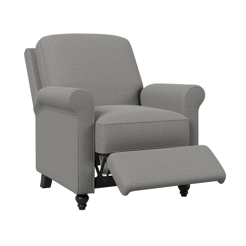 Taylor + Logan 27 in. W Gray Upholstered Transitional Style Pillow Back Recliner with Accent Nail Trim and Pushback Recline, Light Gray