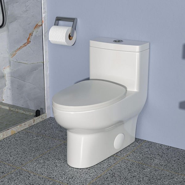12 in. Rough-In 1-Piece 1.6/1.1 GPF Dual Flush Elongated Toilet in White Seat Included