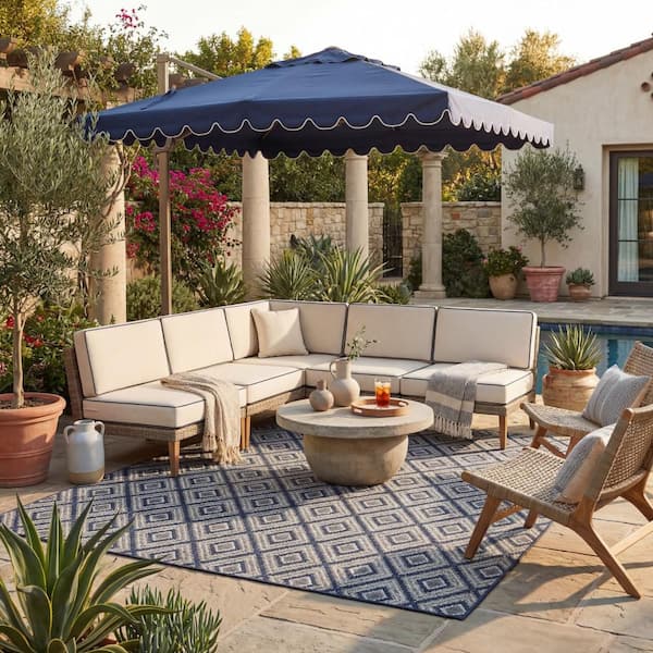 Sorisse Diamond Navy 4 ft. x 6 ft. Outdoor Area Rug