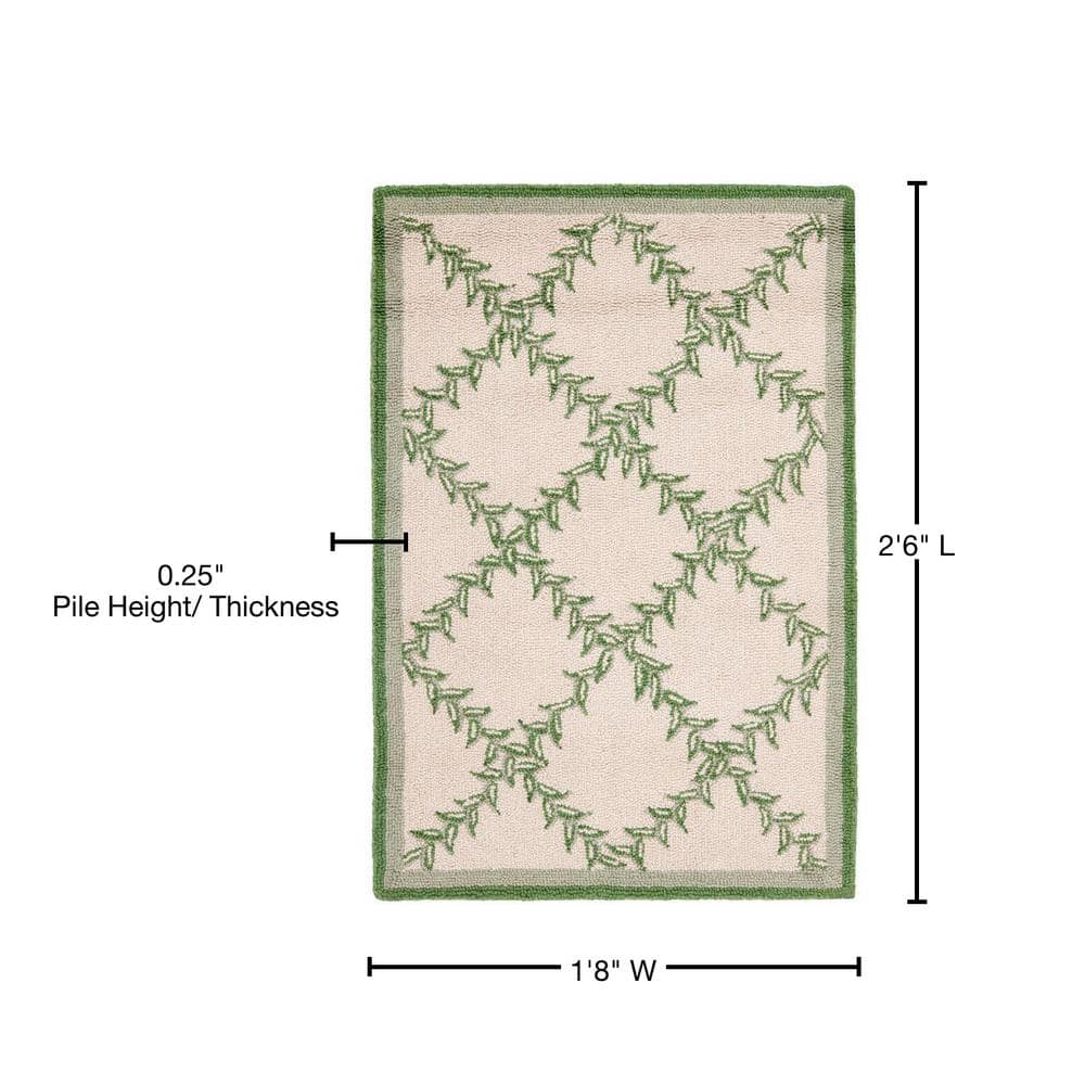 Ivory and Light Green Floral Wool Area Rug