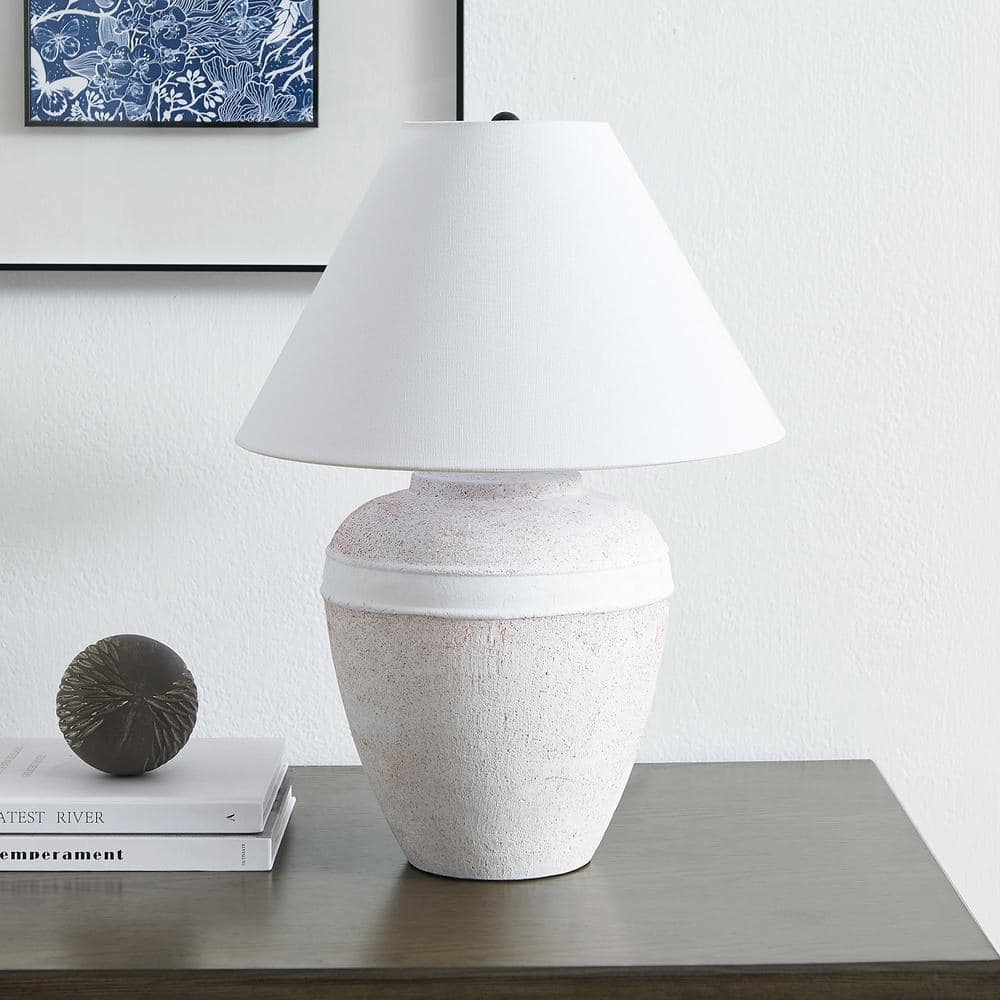 White Ceramic Urn-Shaped Nightstand Lamp with Fabric Shade