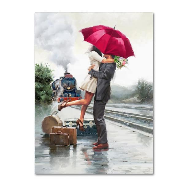 Trademark Fine Art 24 in. x 18 in. "Couple on Train Station" by The Macneil Studio Printed Canvas Wall Art
