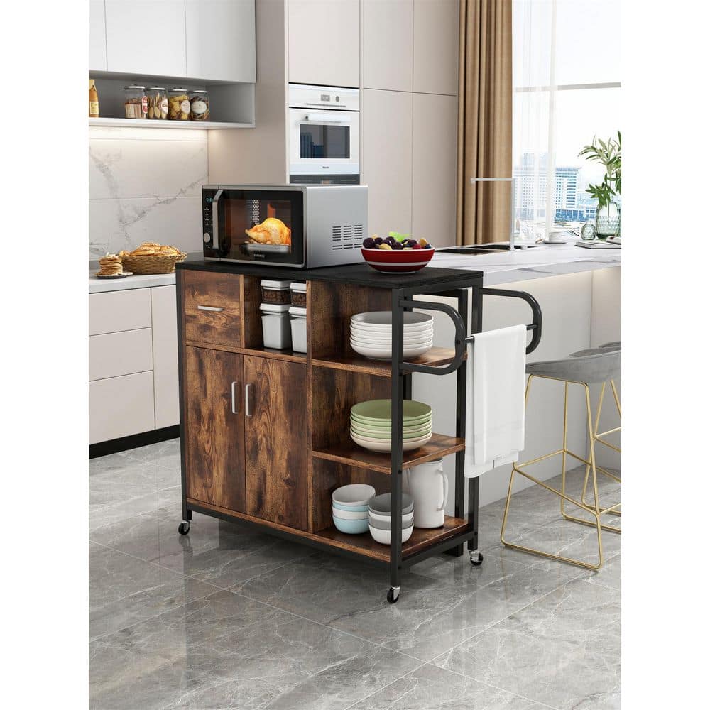 Brown Kitchen Cart Storage with Roller 1110C2 The Home Depot