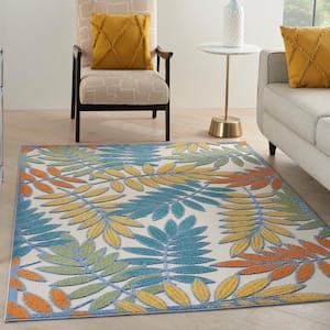Aloha Ivory/Multi 6 ft. x 9 ft. Floral Modern Indoor/Outdoor Patio Area Rug