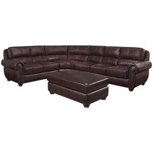 Aura 102.5 in. 4-Piece Brown Leather 6-Seater Curved Sectional with Ottoman