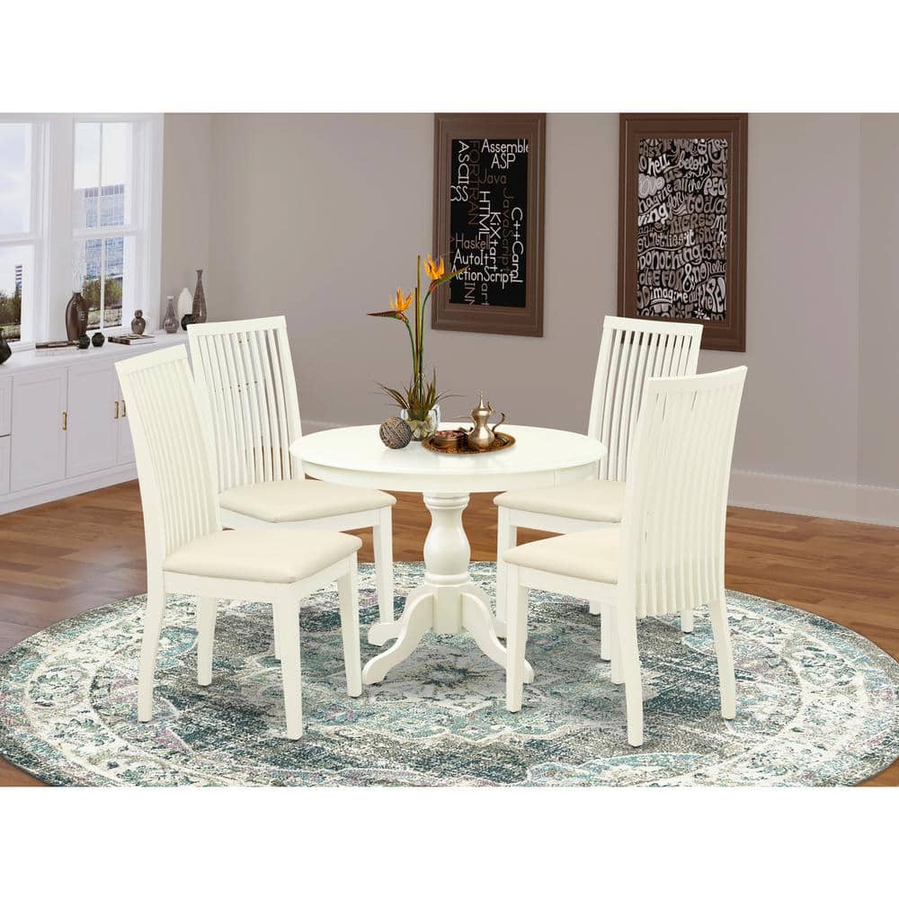 5-Piece Linen White Finish Solid Wood Top Dining table with 4 Chairs with Slat Back price history on PriceWatchPro