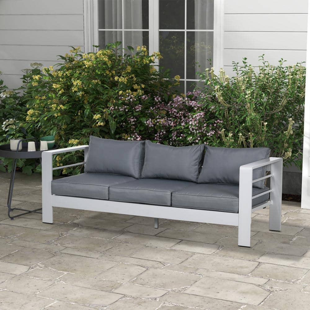 69 in. Straight Arm Polyester Rectangle, 3-Seater Aluminum Outdoor Sofa in 