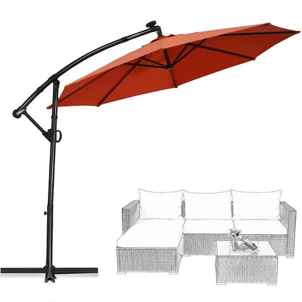 FORCLOVER 10 ft. Steel Rotation Patio Umbrella in Orange with Cross Base