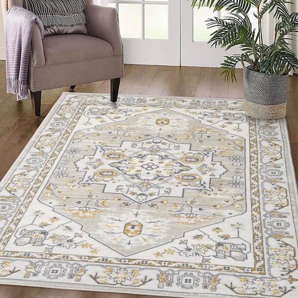 GlowSol Beige 8 ft. x 10 ft. Washable Floral Indoor Entryway Area Rug  LS_PHO_0YI9IEIC - The Home Depot