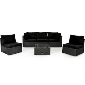 6-Pieces Rattan Outdoor Sectional Sofa Set Patio Furniture Set with Black Cushions