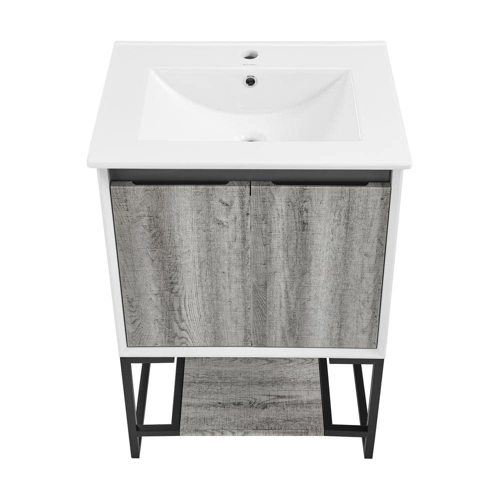 Marseille 24" Wax Oak and White Freestanding Bathroom Vanity