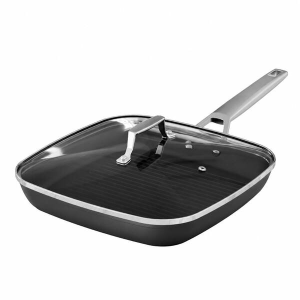 11 in. Nonstick Square Grill Pan with Lid and Stay-Cool Handle, Induction-Compatible Indoor Skillet
