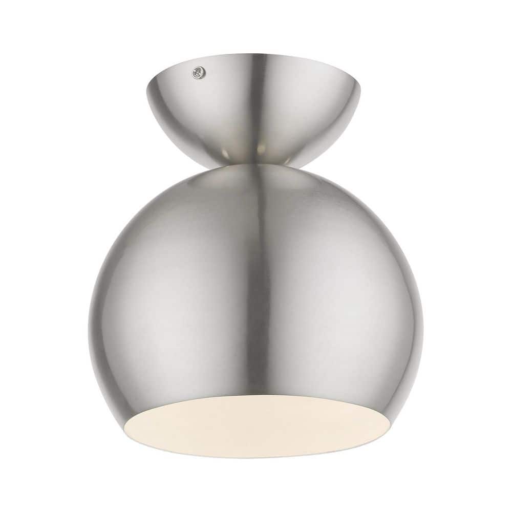 Brushed Nickel Globe Indoor/Outdoor Semi-Flush Mount Light