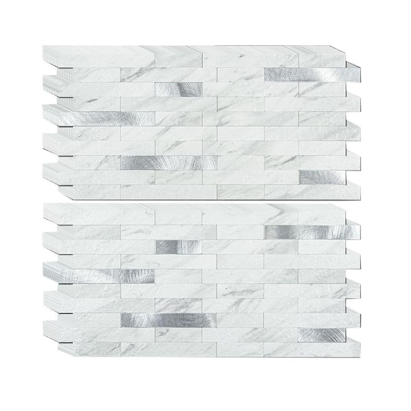 White Marble 20 in. x 20 in. PVC Peel and Stick Backsplash Tile with Metal Silver Look 20-Pack