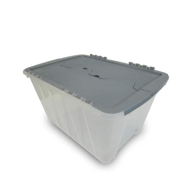 HOMZ 12 Gal. Clear Storage with Gray Flip Lid (4-Pack)