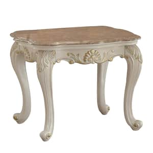 Chantelle 26 in. Marble Top and Pearl White Specialty Marble End Table