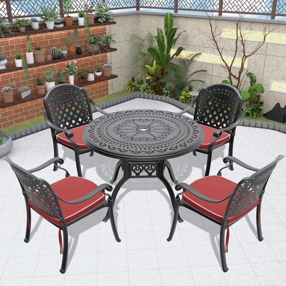 5-Piece Aluminum Outdoor Dining Set Patio Furniture Set with Cushions In Ra