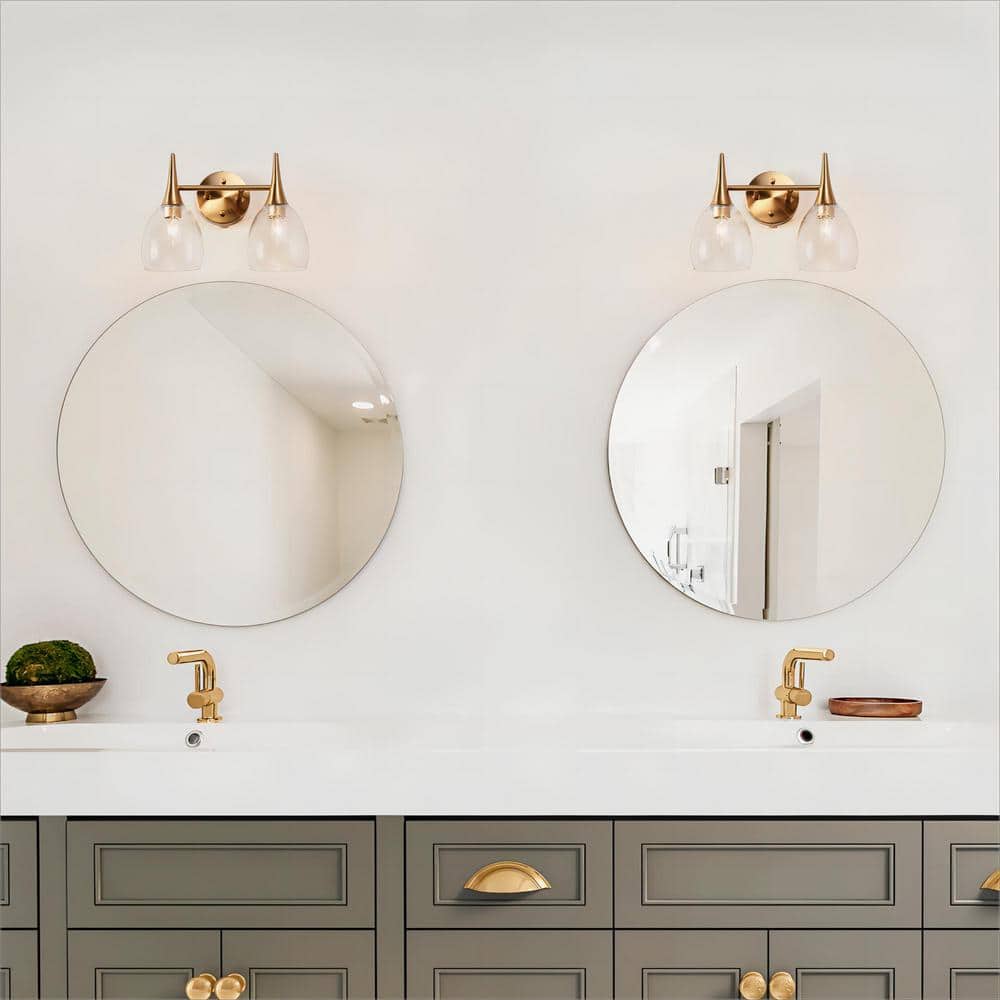 LNC Cymerlarity 13.5" 2-Light Polished Gold LED Vanity Light Bar: ETL Listed, Glass Shades, Metal Body