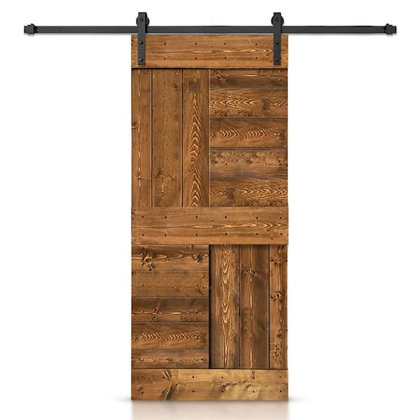 CALHOME 42 in. x 84 in. Walnut Stained DIY Knotty Pine Wood Interior Sliding Barn Door with Hardware Kit