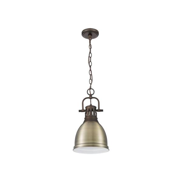 Golden Lighting - Duncan 16.5 in. 1 Light Rubbed Bronze Pendant Light with Aged Brass Shade