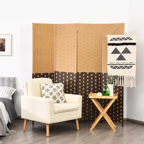6 ft. Tall 4-Panel Brown Folding Room Divider Weave Fiber Privacy Partition Screen