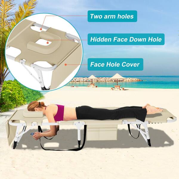 BOZTIY Face Down Tanning Chair with Face Arm Hole 5 Position Adjustable Folding Sleeping Bed Cot for Pool Beach Sunbathing K16SZC W19HD The Home Depot