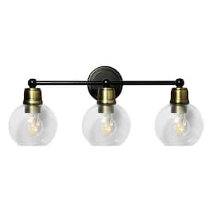 24 in. 3-Light Oil Rubbed Bronze and Black Bathroom Vanity Light Fixture with Clear Glass Globe Shades