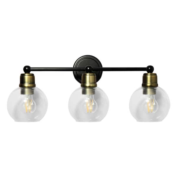 Lecoht 24 in. 3-Light Oil Rubbed Bronze and Black Bathroom Vanity Light Fixture with Clear Glass Globe Shades