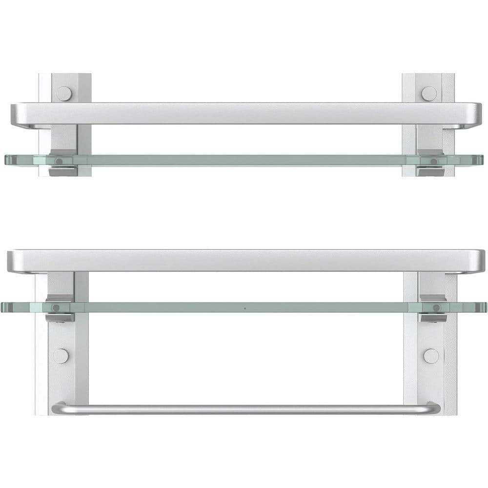 15.7 in. W x 4.9 in. D Decorative Wall Shelf, Glass Bathroom Shelf with Tow