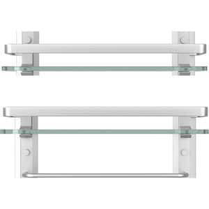 15.7 in. W x 4.9 in. D Decorative Wall Shelf, Glass Bathroom Shelf with Towel Bar