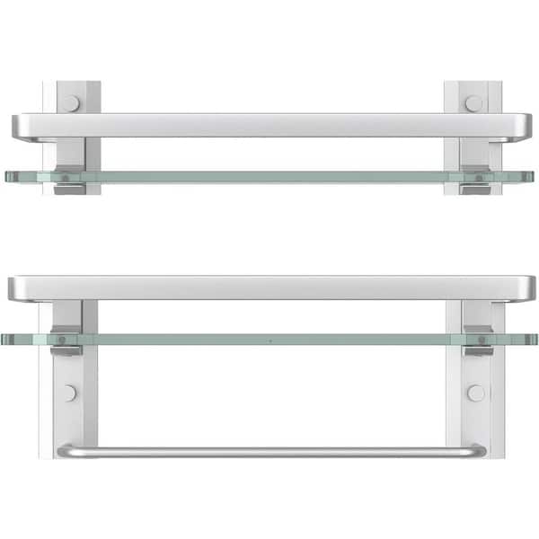 Cubilan 15.7 in. W x 4.9 in. D Decorative Wall Shelf, Glass Bathroom Shelf with Towel Bar