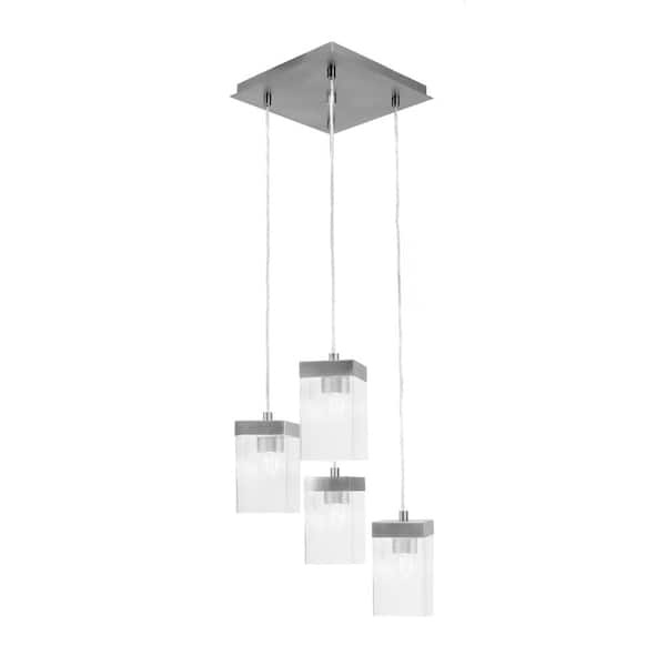 Unbranded Kingsport 4 Light Graphite Cluster Pendant Light with 4 in. Square Clear Bubble Glass Shades, No bulbs included