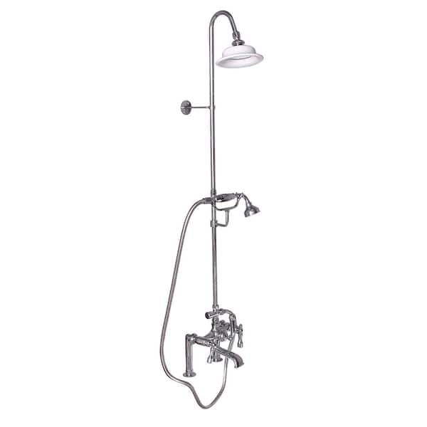 Barclay Products 3-Handle Rim Mounted Claw Foot Tub Faucet with Riser, Hand Shower and Shower Head in Polished Chrome