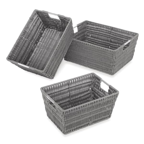 Whitmor Rattique Storage 11.4 in. W x 6.5 in. H Grey Resin Baskets (3-Pack)