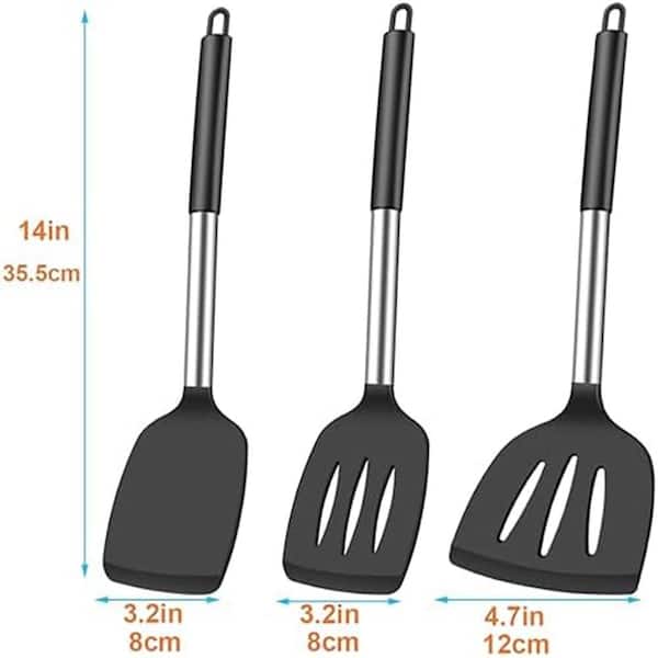 Red Silicone Heat Resistant Spatula Set for Nonstick Cookware 3 Piece Turner Cooking Utensils Set
