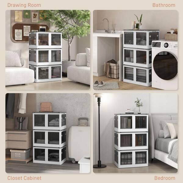White 17 in. x 14 in. Plastic Stackable Decorative Boxes Set of 3
