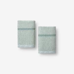 Company Cotton Narrow Stripe Reversible Spa Green Wash Cloth (Set of 2)