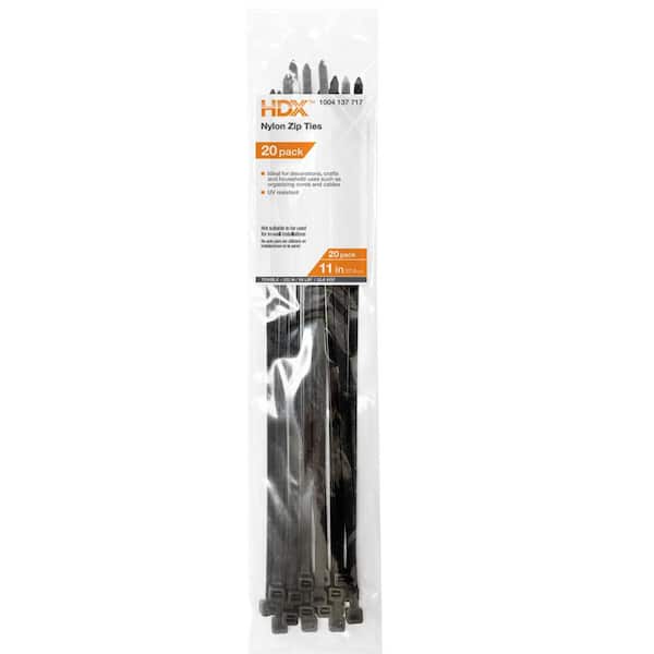 11 in. UV Resist Zip Ties, Black (20-Pack)