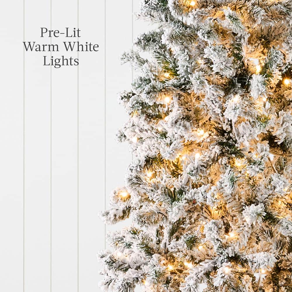 6ft White Snow-Flocked Pre-Lit Pencil Christmas Tree with PVC Branches
