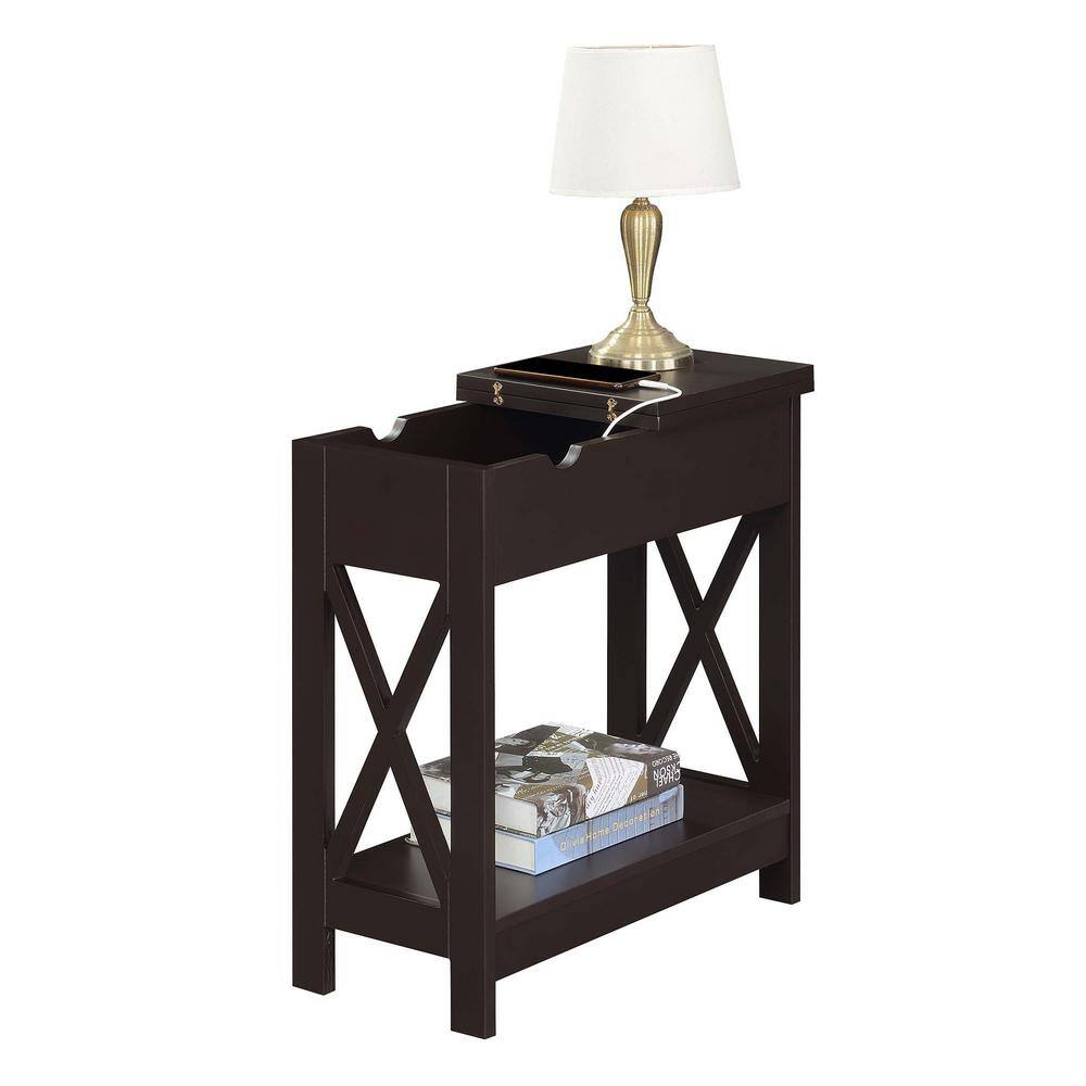 Espresso Wood End Table with Storage and Charging Station