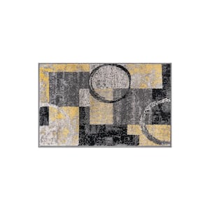 Contemporary Abstract Circle Design Yellow 2 ft. x 3 ft. Indoor Area Rug