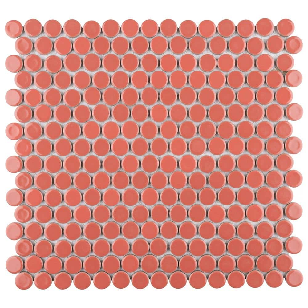 Merola Tile Hudson Penny Round Vermilio 12 in. x 12-5/8 in. Porcelain Mosaic Tile (10.7 sq. ft./Case)