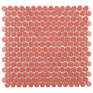 Hudson Penny Round Vermilio 12 in. x 12-5/8 in. x 5 mm Porcelain Mosaic Tile (10.74 sq. ft. / case)