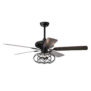 52 in. 3-Speeds Matte Black Smart Indoor Matte Black Antique Ceiling Fan with Remote Included and Timer and Downrods