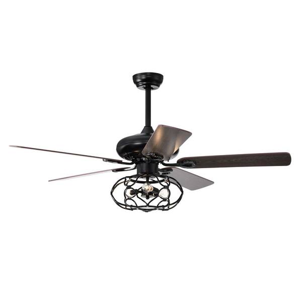 FIRHOT 52 in. 3 Speeds Smart Indoor Matte Black Antique Ceiling Fan with Remote Included and Timer and Downrods