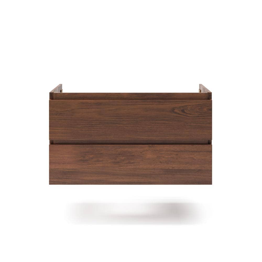 Warm Walnut 35" Wall Mount Single Sink Vanity Base with Engineered Wood