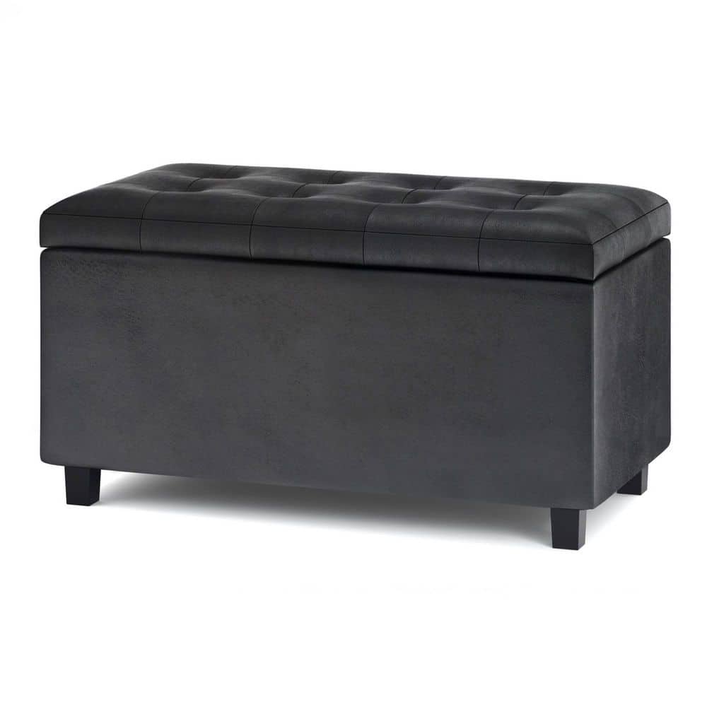 Cosmopolitan Distressed Black Tufted Footstool with Storage