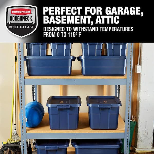 Rubbermaid Roughneck Home/Office 18 Gallon Rugged Latching Plastic Storage  Tote with Lid, Dark Indigo Metallic (12 Pack)
